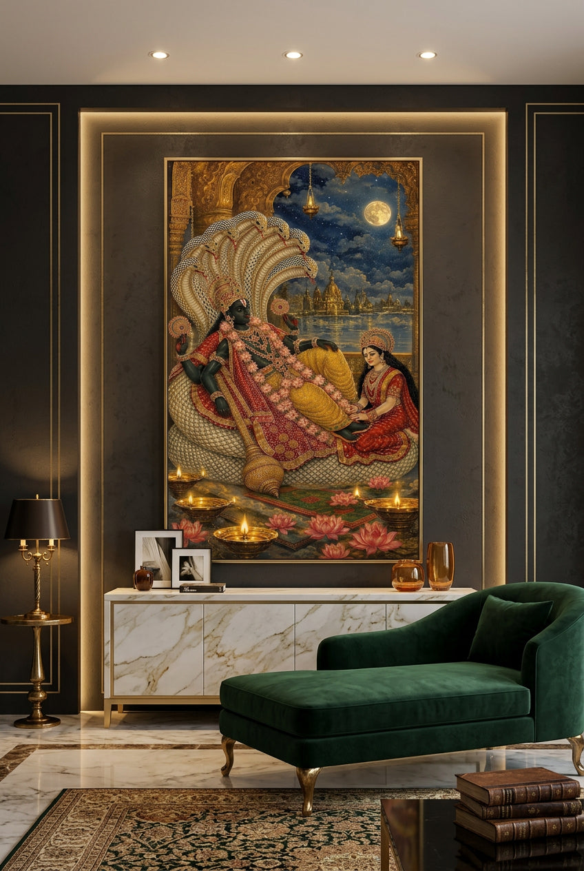 Devotional wall art| Laxmi-Narayan Crystal painting with LED for Home decor