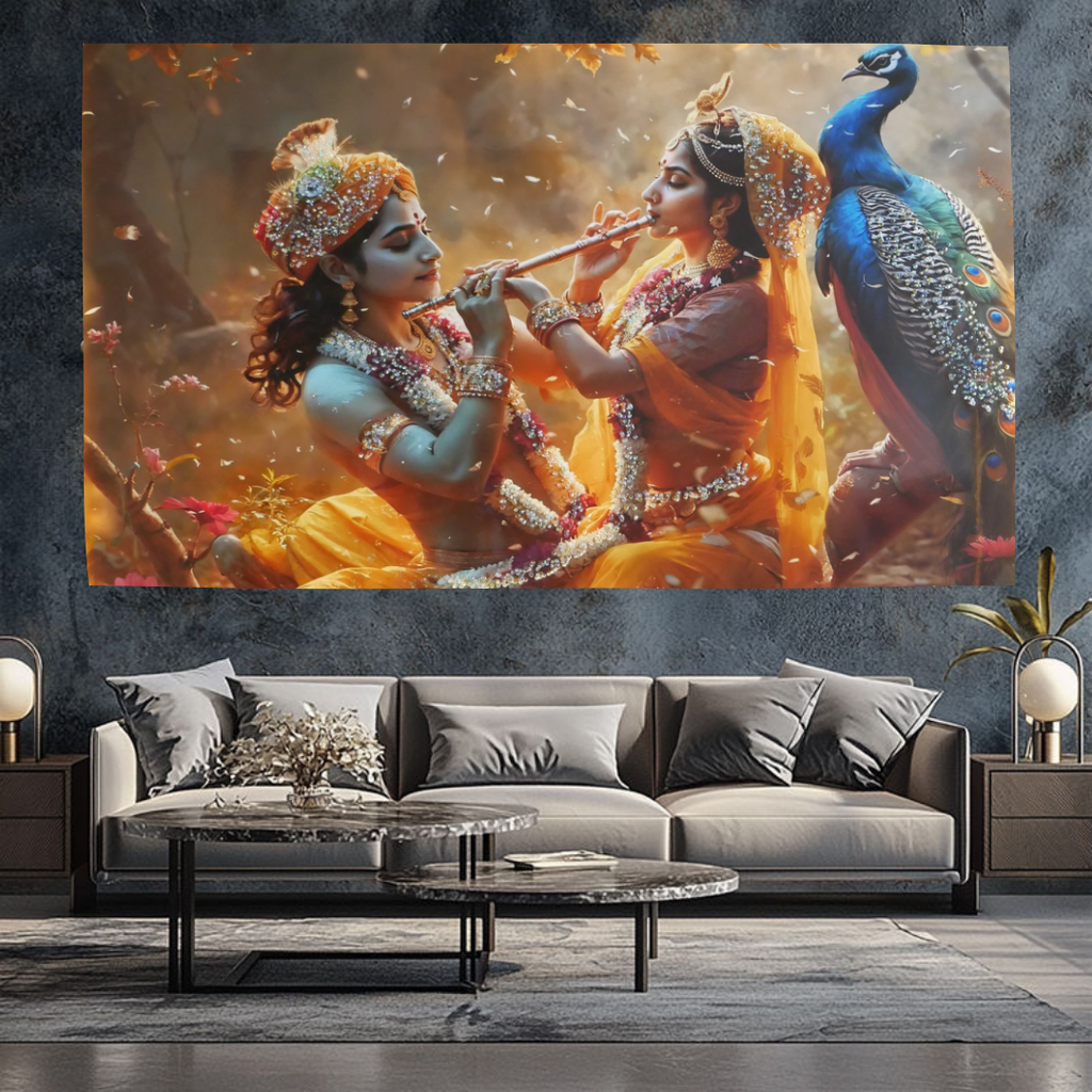 Illuminating Energy|Radha-Krishna|Crystal wall art|4x2.5 Feet+LED