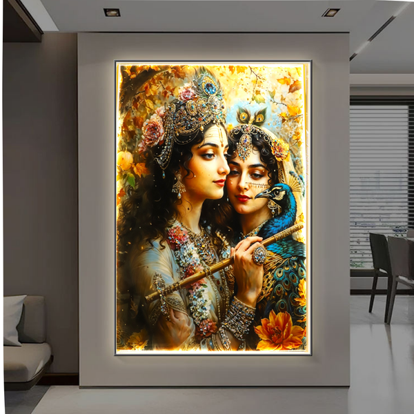 Soulful Symphony|Radha-Krishna|crystal wall art|4x2.5feet+LED