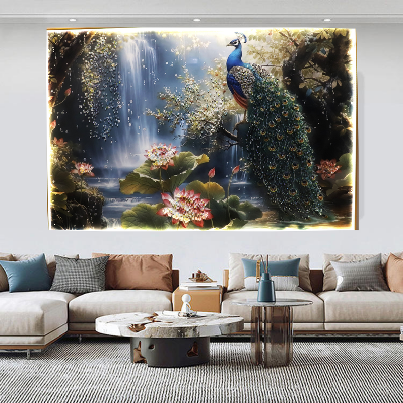 Peacock Paradise – 3D Crystal Wall Decor|4x2.5 Feet+LED