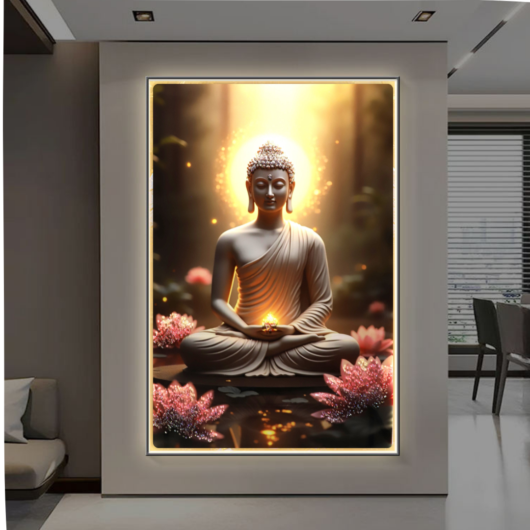 Calm the energy-Meditating Buddha-LED illuminating crystal wall art|4x2.5 feet+LED