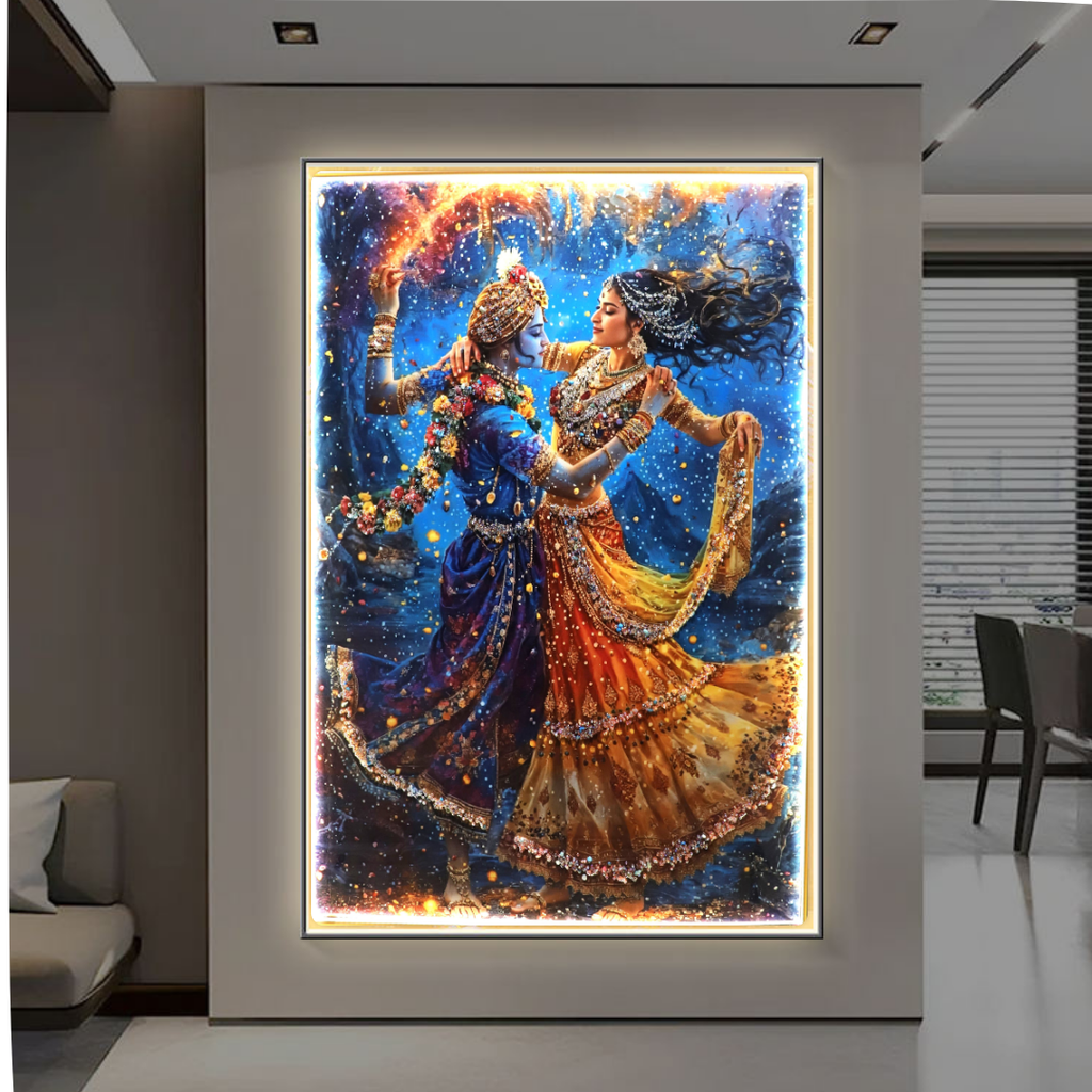 Divine Rhythm |Radha- Krishna| Crystal wall art|4x2.5 Feet+LED