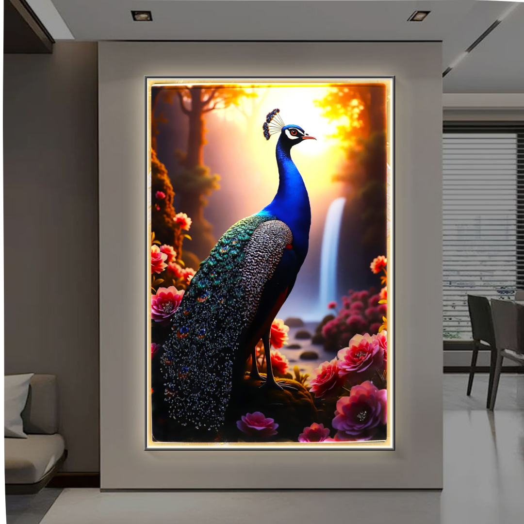 The Royal Bloom| Peacock | LED Crystal Wall art |Bird painting|4x2.5 Feet