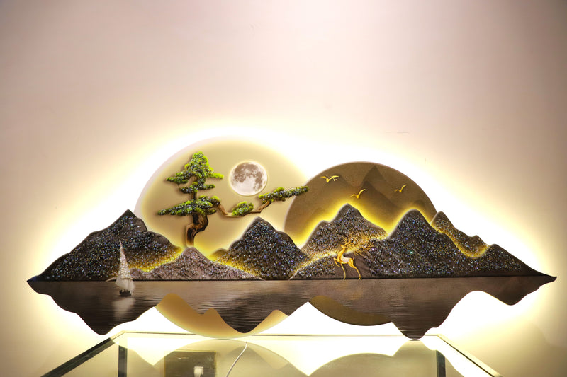 Luxury LED  Mountain Moon crystal wall painting|2x4.9 Feet