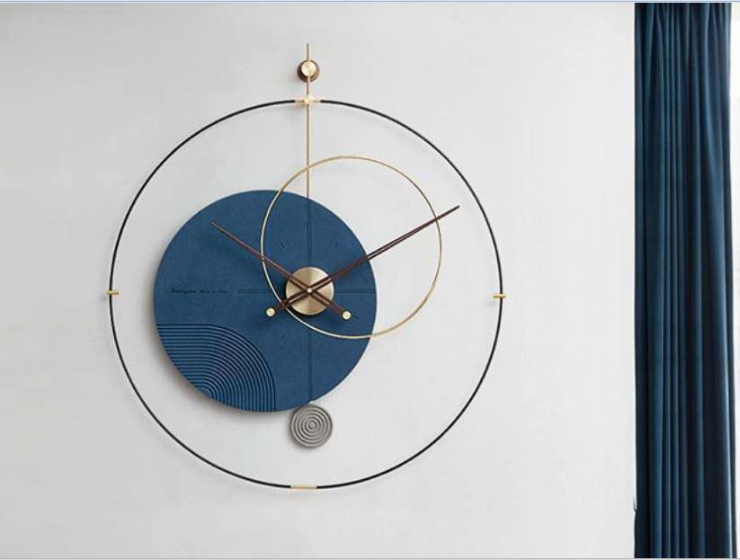 Round stylish cosmic luxe wall clock | blue and metal
