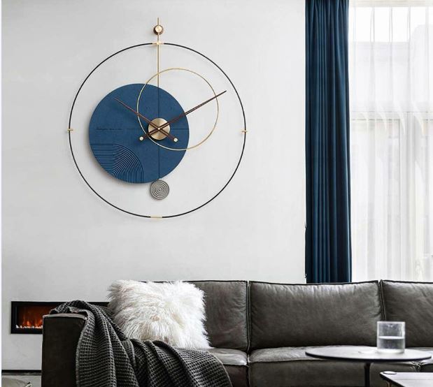 Round stylish cosmic luxe wall clock | blue and metal
