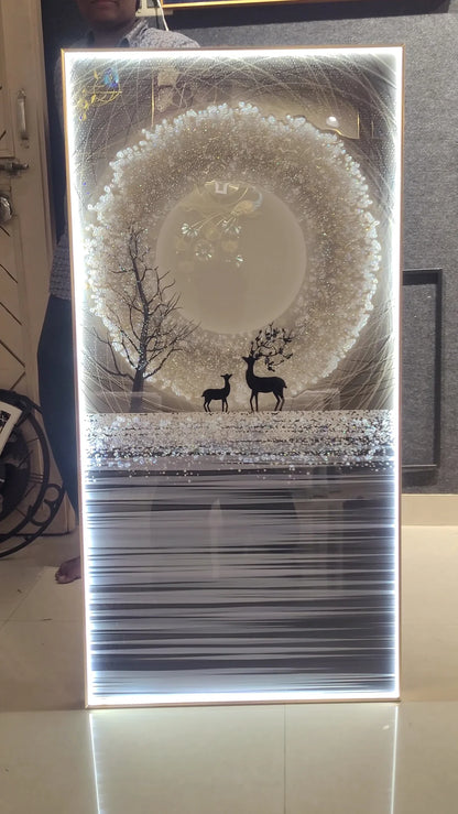 Deer crystal wall painting for living room with LED light & remote