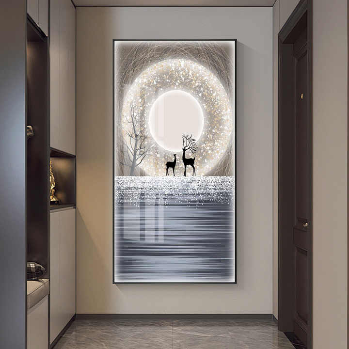 Deer crystal wall painting for living room with LED light & remote