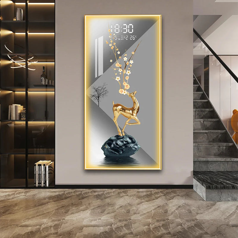 Stunning digital clock with LED wall art| 120x60 cm| Golden Deer