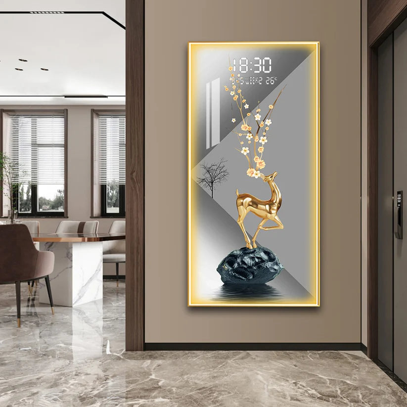 Stunning digital clock with LED wall art| 120x60 cm| Golden Deer