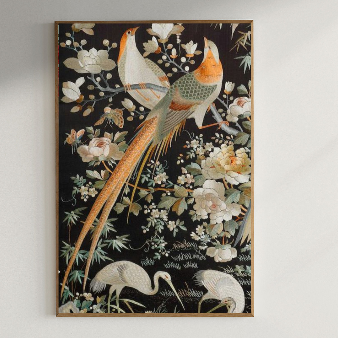 Beautiful birds floral art| 350 GSM Gallery-Wrapped Canvas on Premium 1x1 inch Pine Wood Frame"