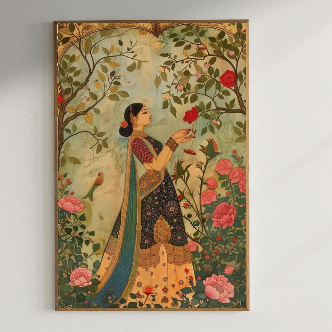 Beautiful Mughal painting| 350 GSM Gallery-Wrapped Canvas on Premium 1x1 inch Pine Wood Frame"