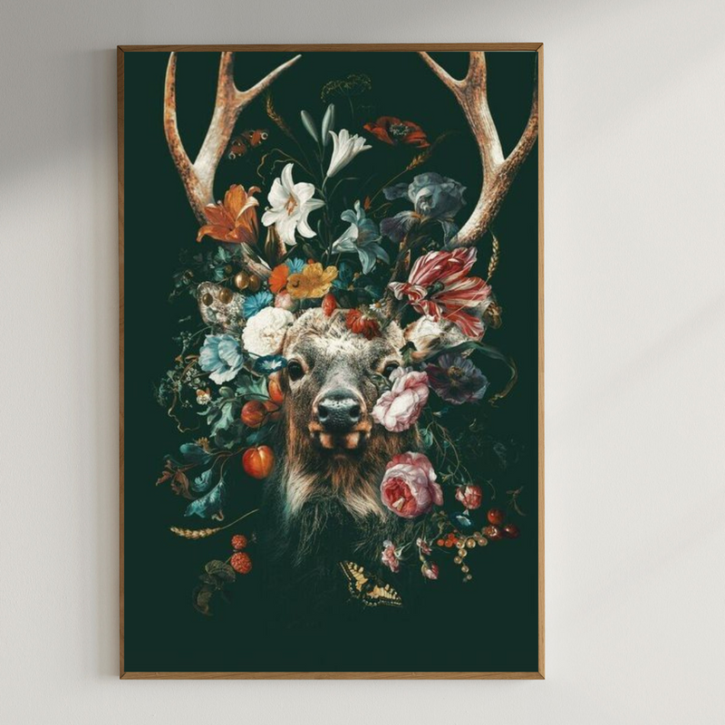 Stunning Deer with floral background|400 GSM Gallery-Wrapped Canvas on Premium 1.5x1.5 inch Pine Wood Frame|400 GSM Gallery-Wrapped Canvas on Premium 1.5x1.5 inch Pine Wood Frame