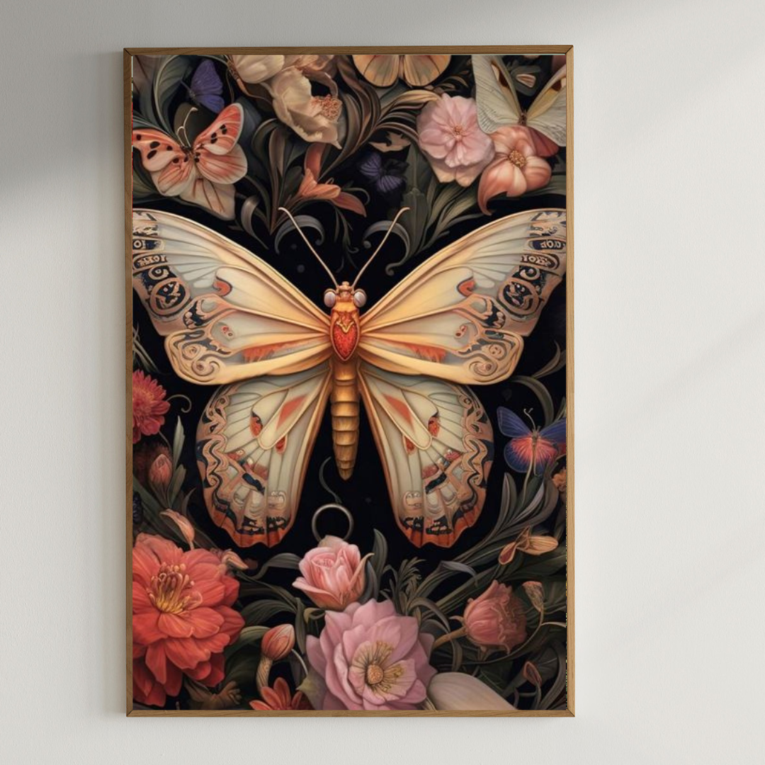 Beautiful butterfly floral art| 350 GSM Gallery-Wrapped Canvas on Premium 1x1 inch Pine Wood Frame"