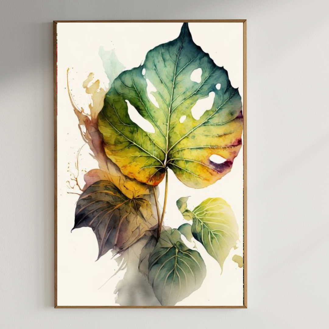 Botanical Leaf wall art |350 GSM Gallery-Wrapped Canvas on Premium 1x1 inch Pine Wood Frame"
