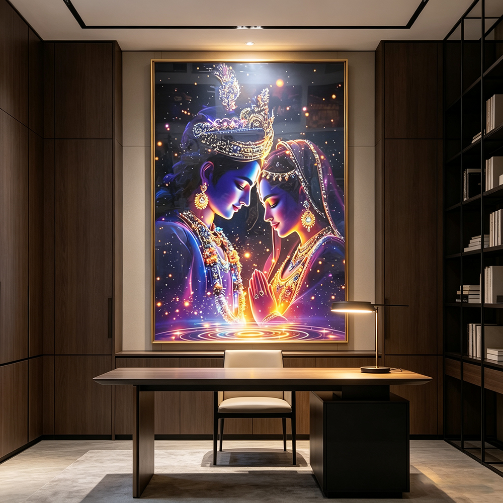 Illuminating Radha-Krishna Crystal wall art with LED