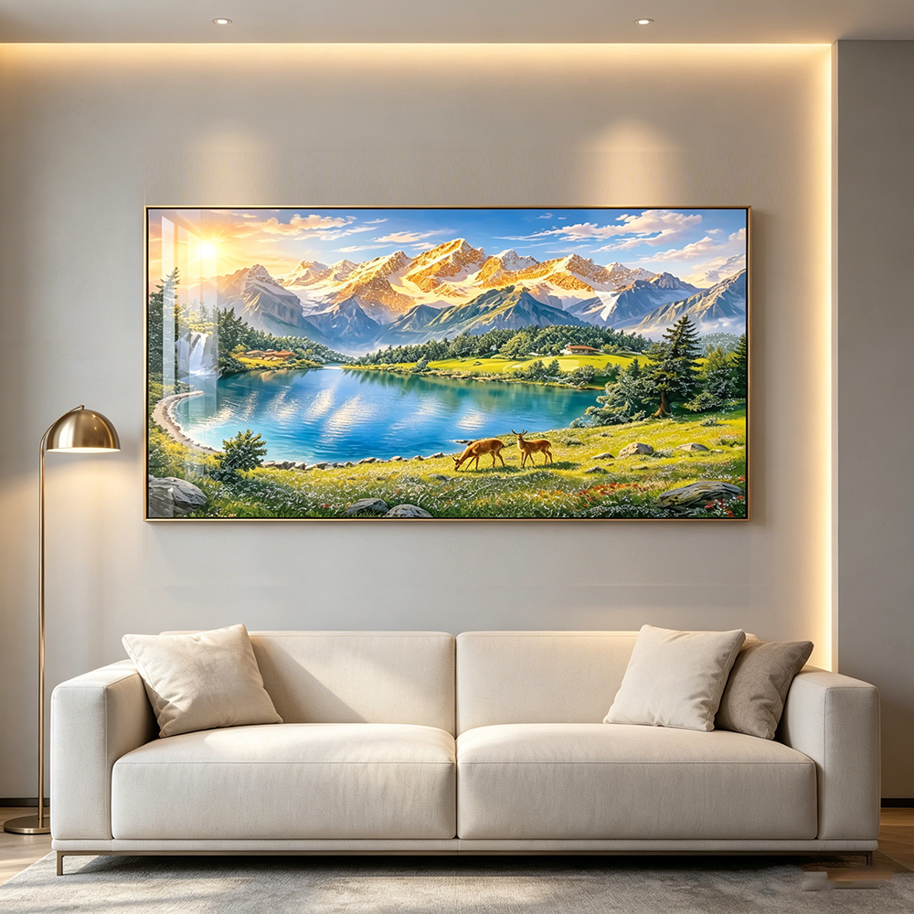 Beautiful Mountain Landscape Crystal wall art with LED