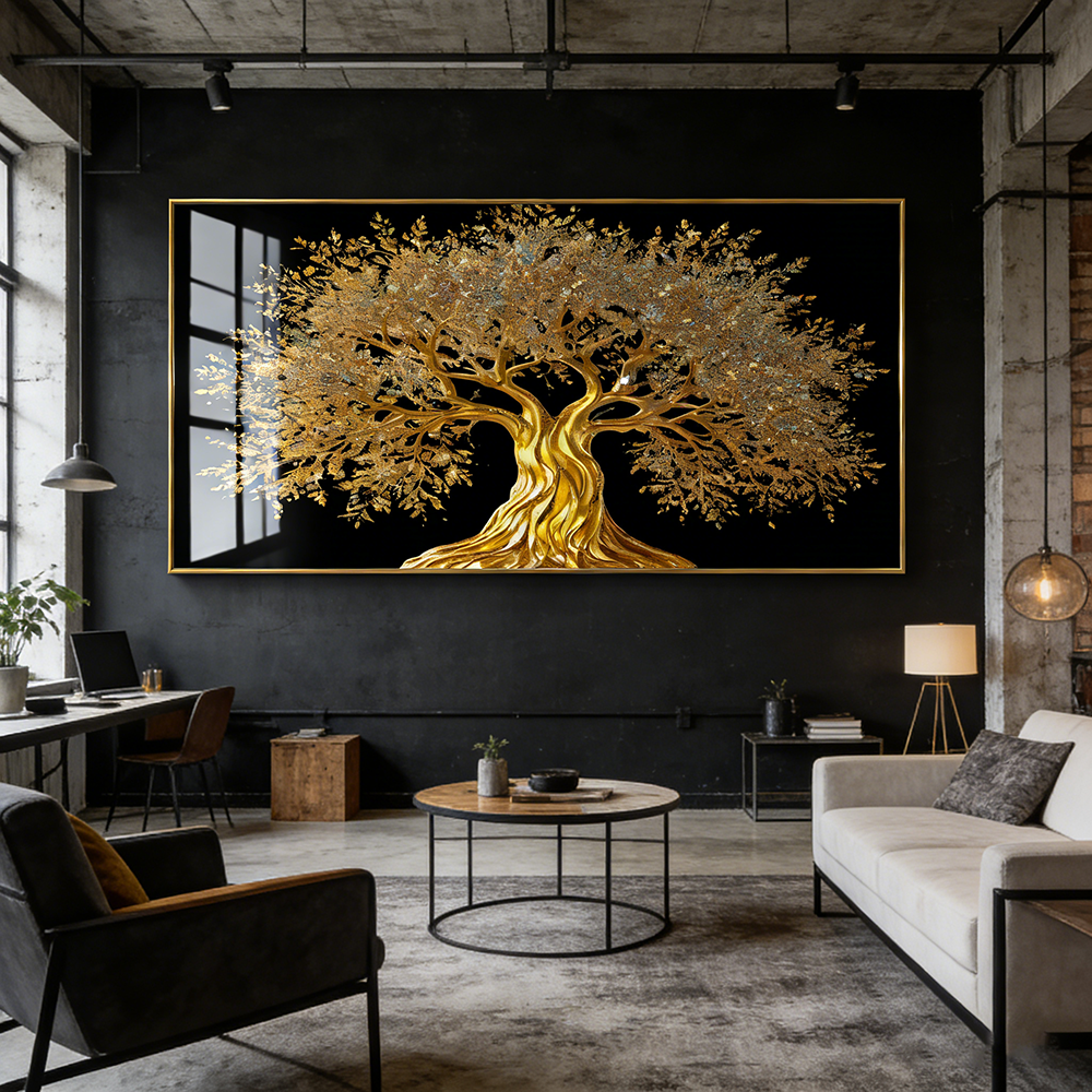 LED with crystals Golden Tree Painting for Home Decor