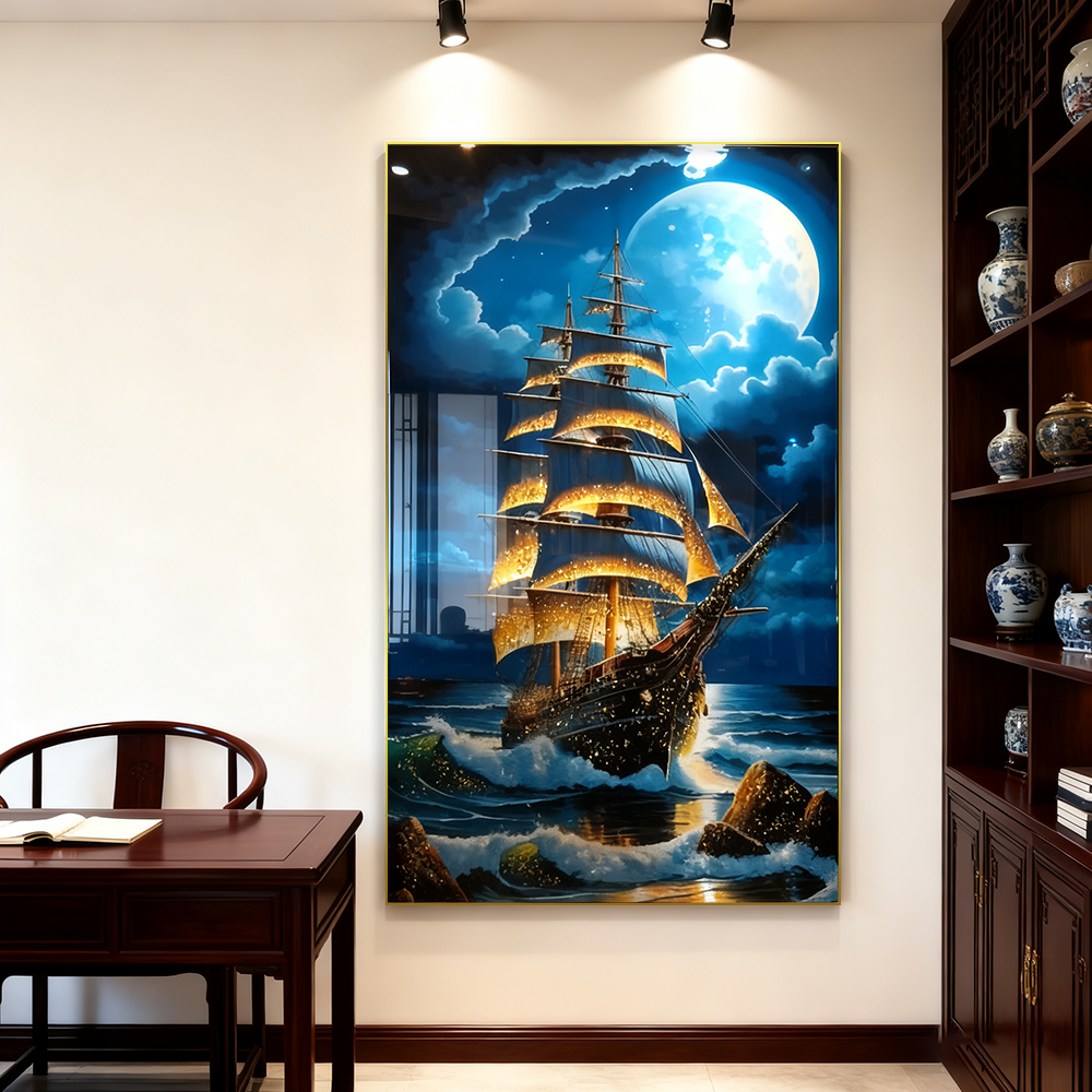 LED with crystals Sailboat Painting for Lobby