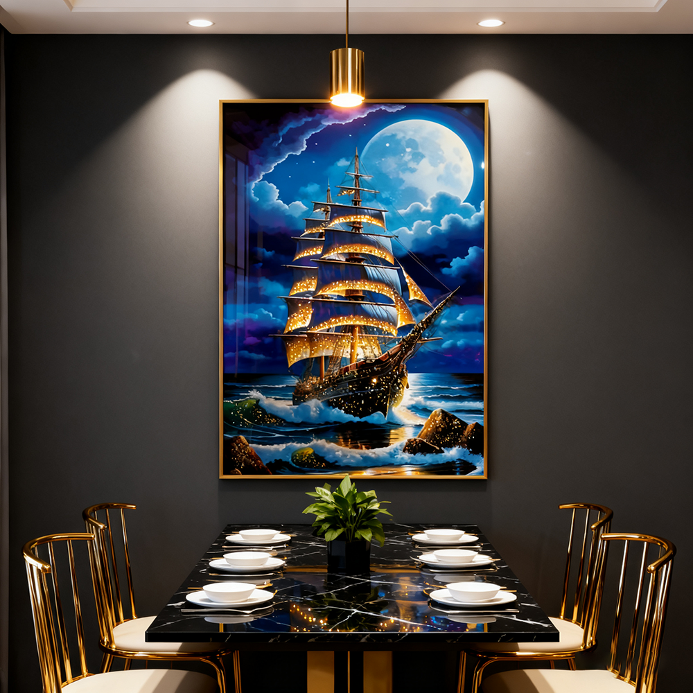 LED with crystals Sailboat Painting for Lobby