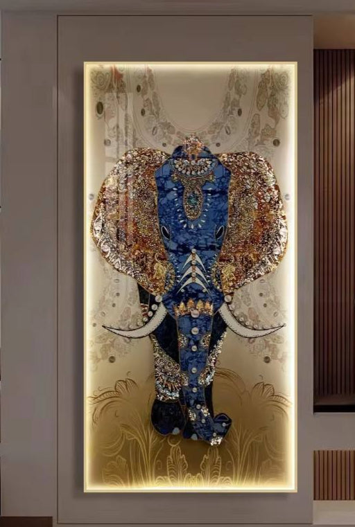 LED Royal Rajasthani painting Elephant with Crystals & Pearls |24x48 Inches + LED