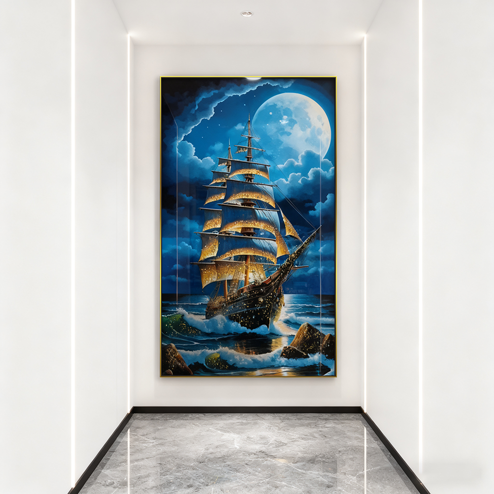 LED with crystals Sailboat Painting for Lobby