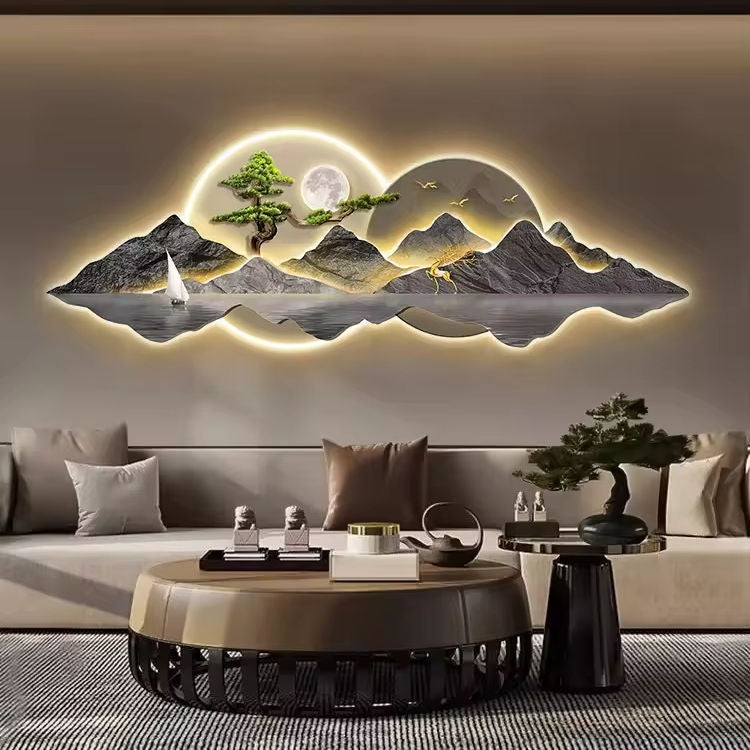 Luxury LED  Mountain Moon crystal wall painting|2x4.9 Feet