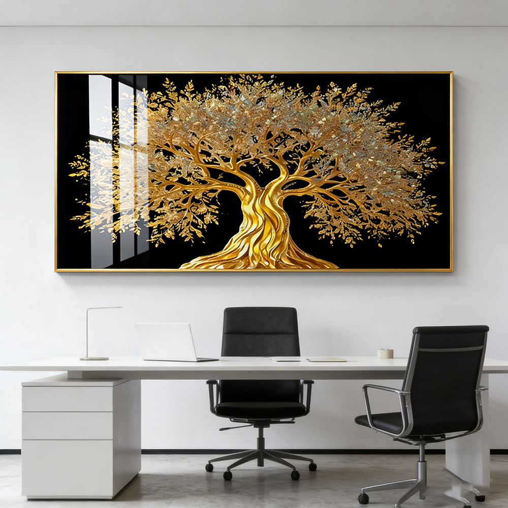 LED with crystals Golden Tree Painting for Home Decor