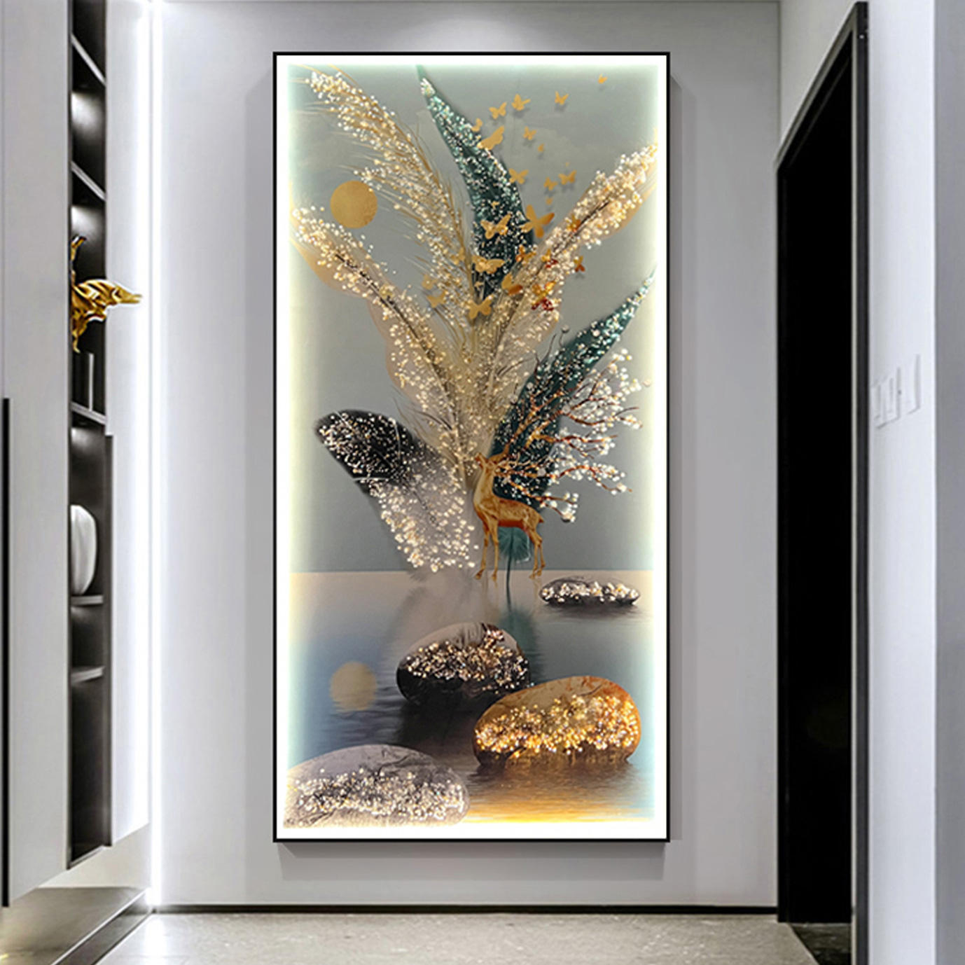 Shimmering LED painting with crystals & Pearls|24x48 Inches| LED
