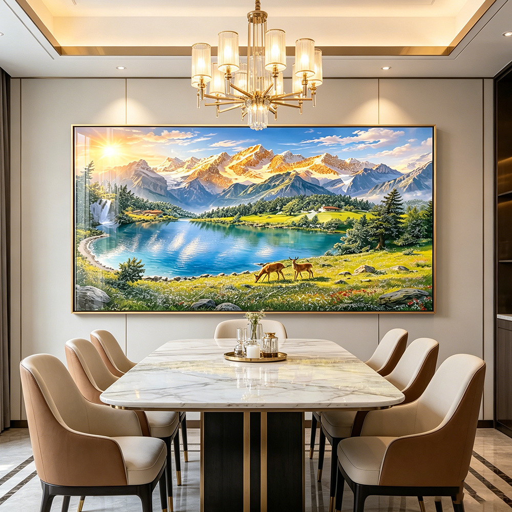 Beautiful Mountain Landscape Crystal wall art with LED