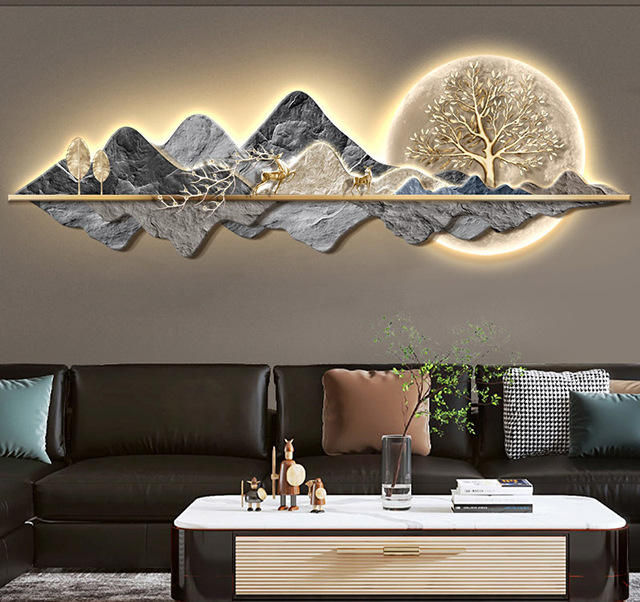 Luxury LED  Mountain Deer crystal wall painting|2x4.9 Feet