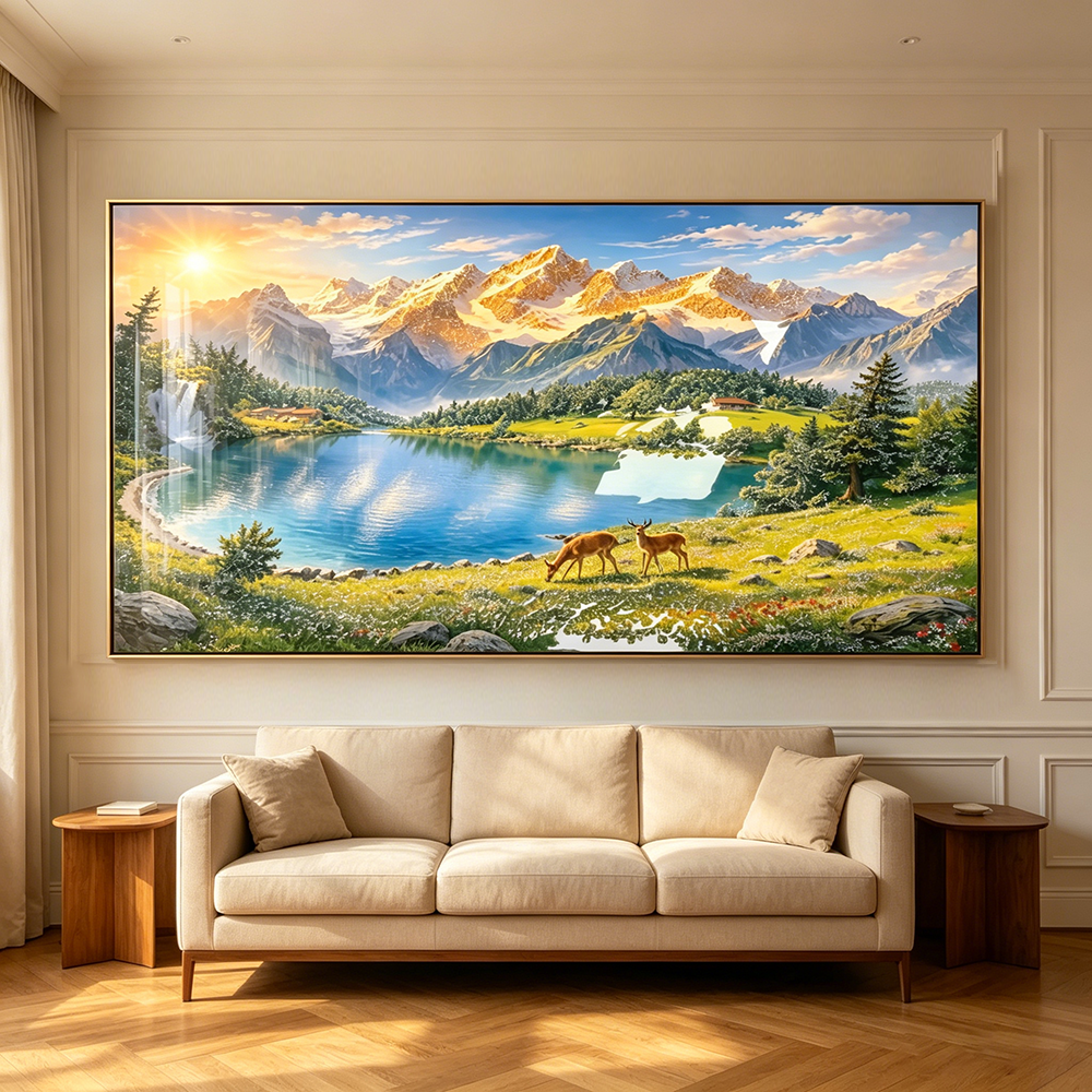 Beautiful Mountain Landscape Crystal wall art with LED