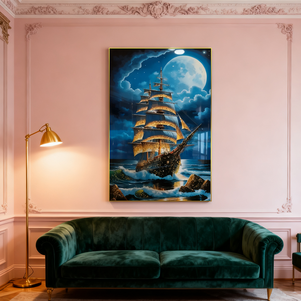 LED with crystals Sailboat Painting for Lobby