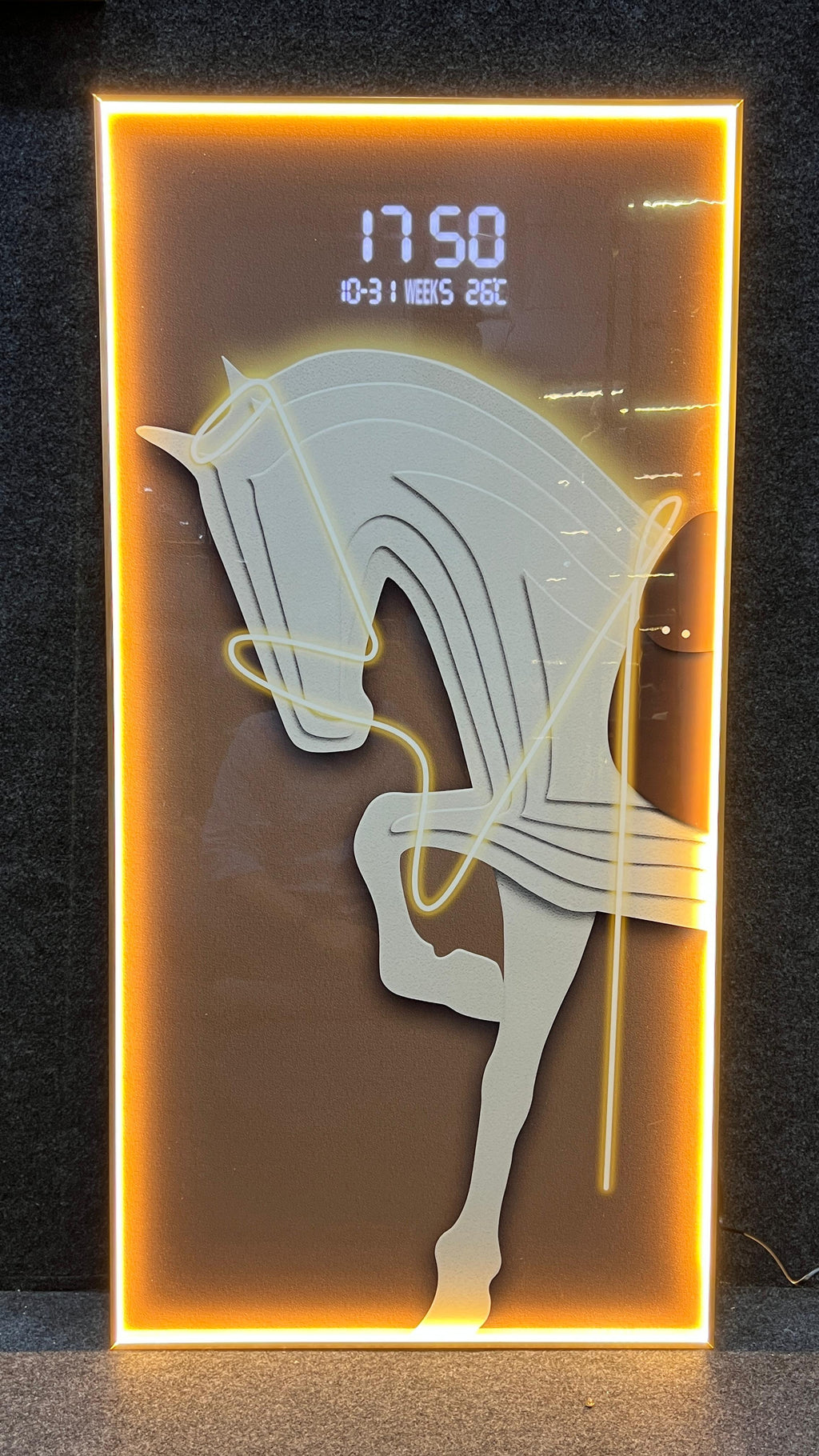 Stunning white horse wall art with LED+ Digital clock |120x60cm