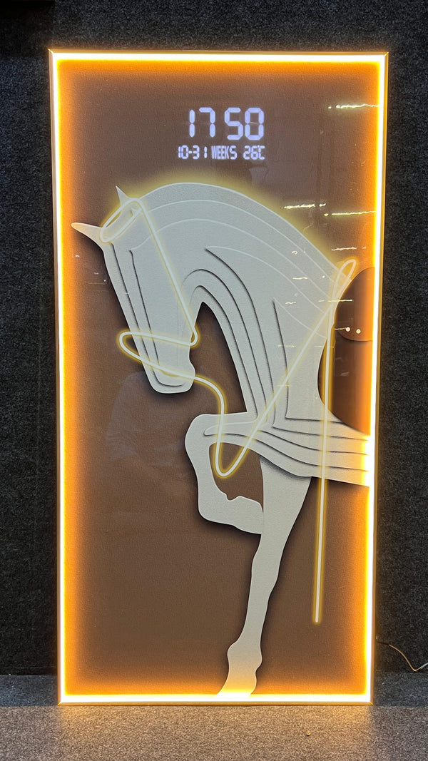 Stunning white horse wall art with LED+ Digital clock