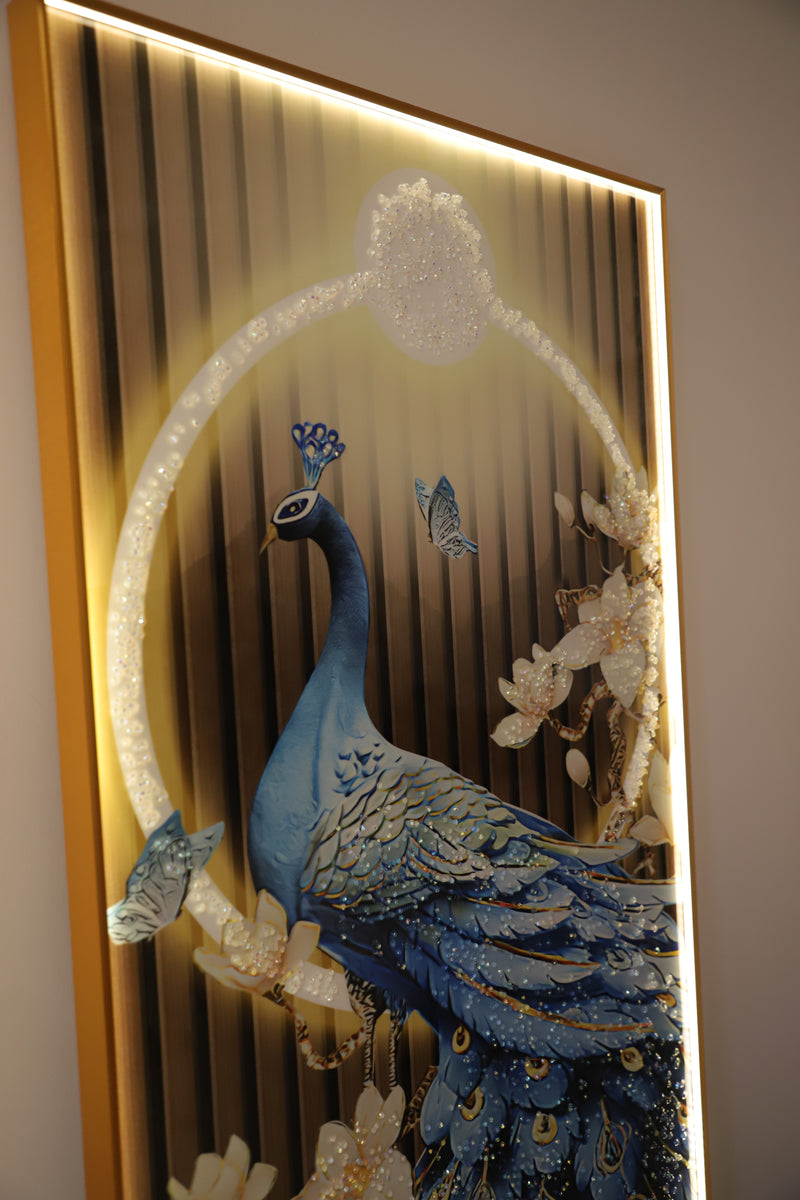 Celestial Beauty Peacock – Where Petals Meet Plumes| crystal wall painting|24x48 Inches