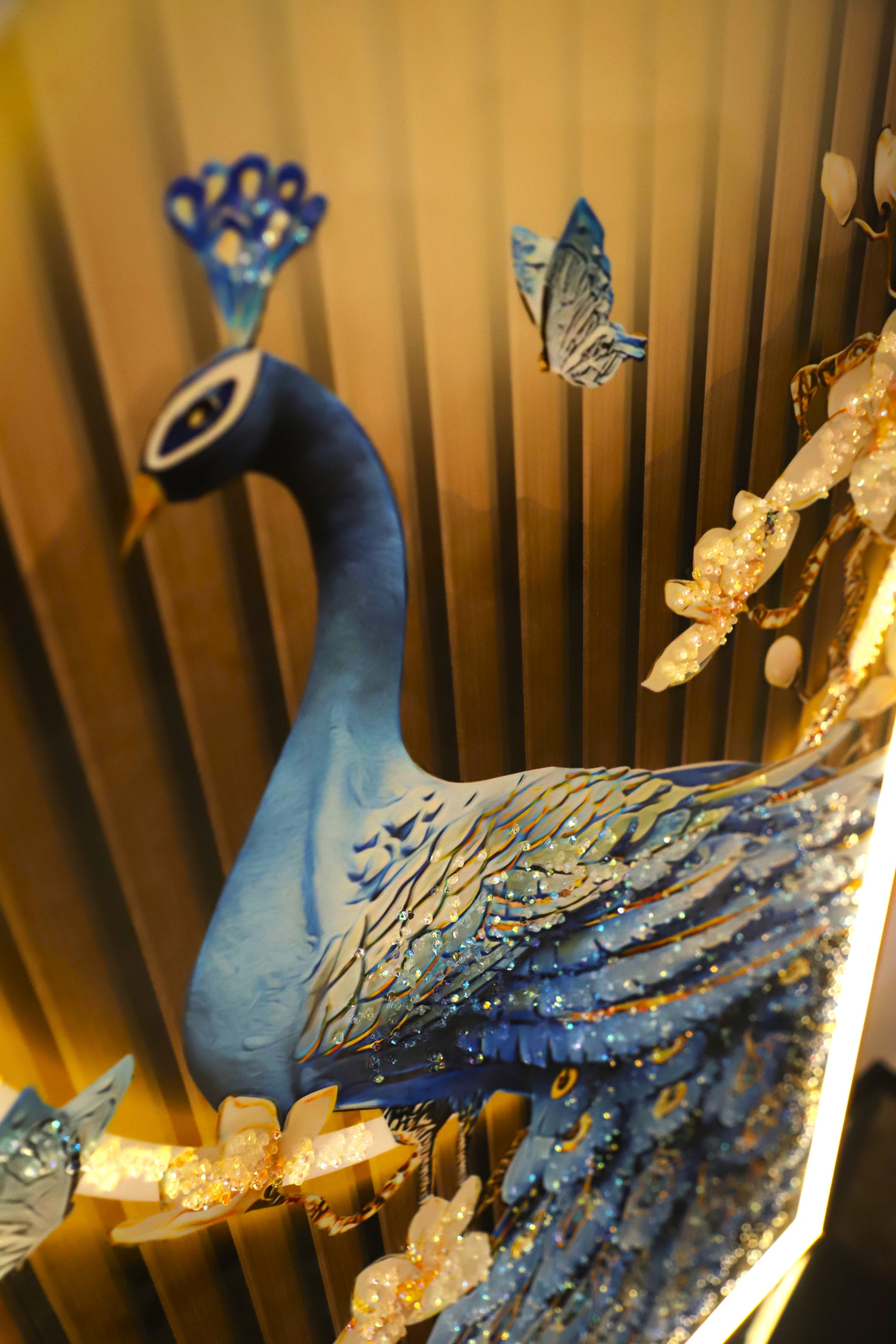 Celestial Beauty Peacock – Where Petals Meet Plumes| crystal wall painting|24x48 Inches