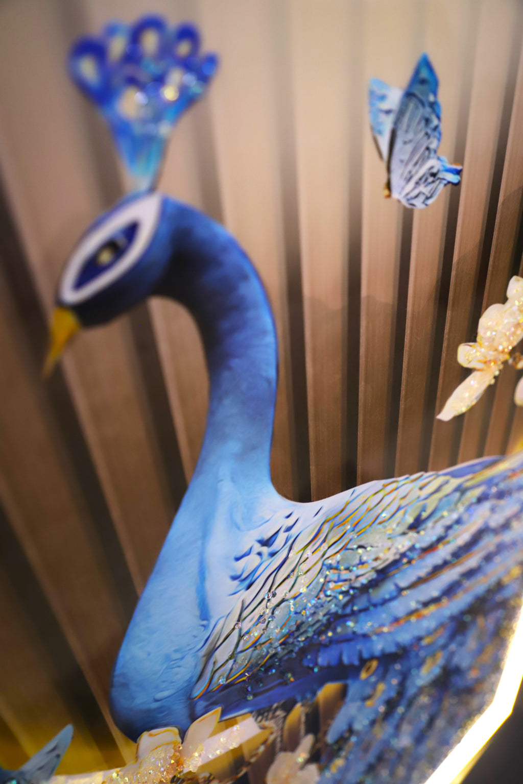 Celestial Beauty Peacock – Where Petals Meet Plumes| crystal wall painting|24x48 Inches