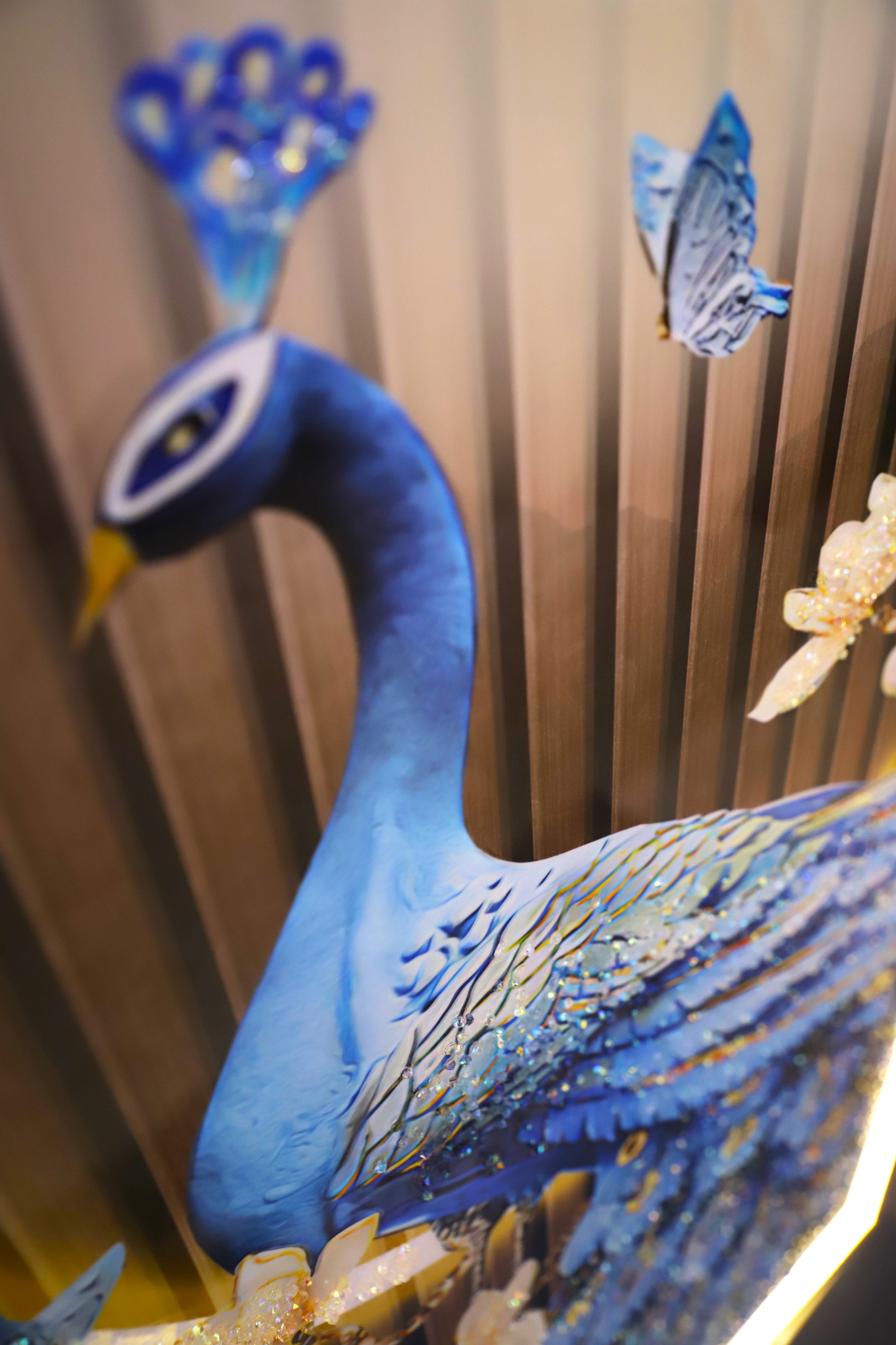 Celestial Beauty Peacock – Where Petals Meet Plumes| crystal wall painting|24x48 Inches
