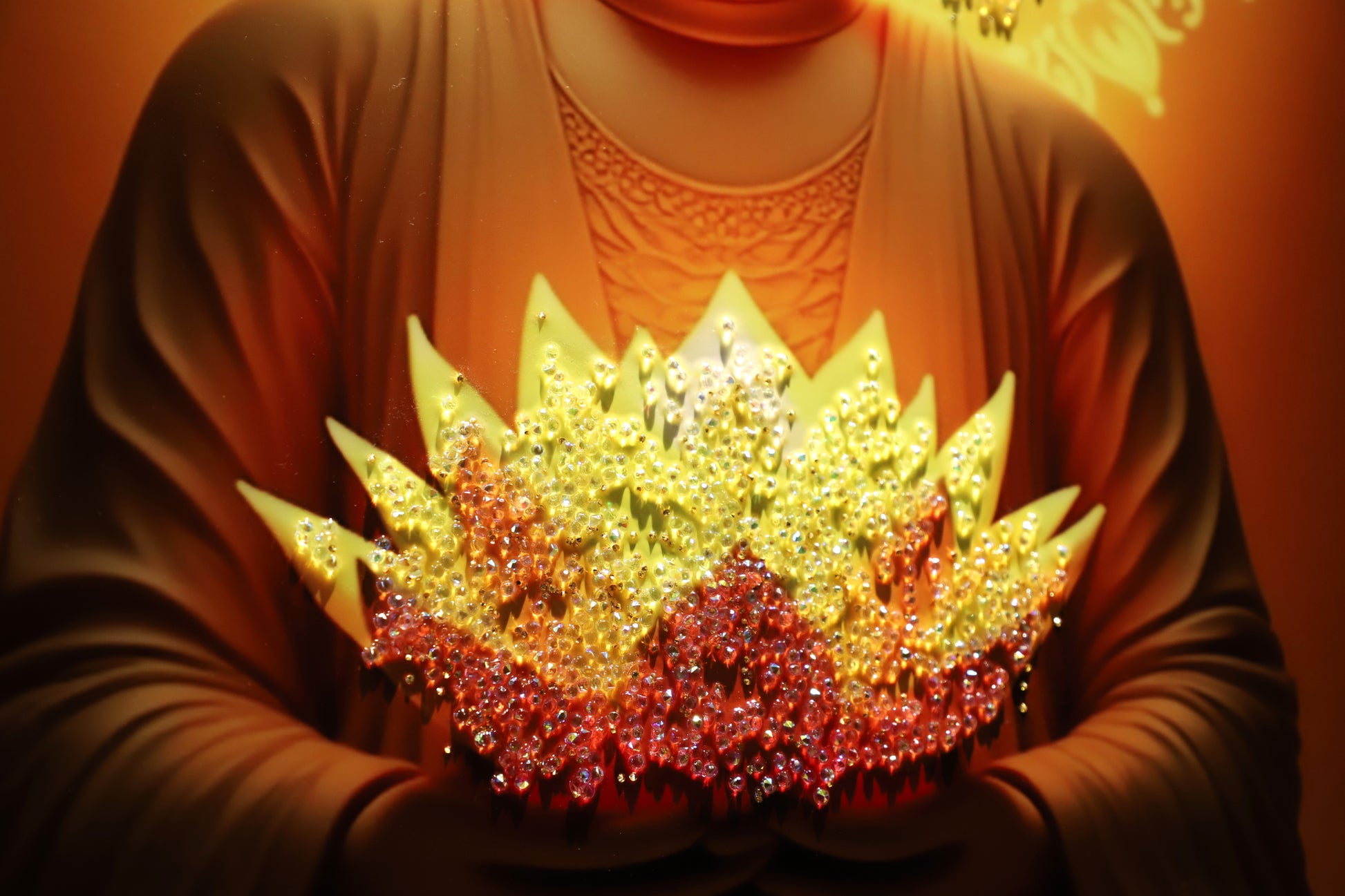 Peaceful meditating Buddha-Crystal wall painting|4x2.5feet +LED