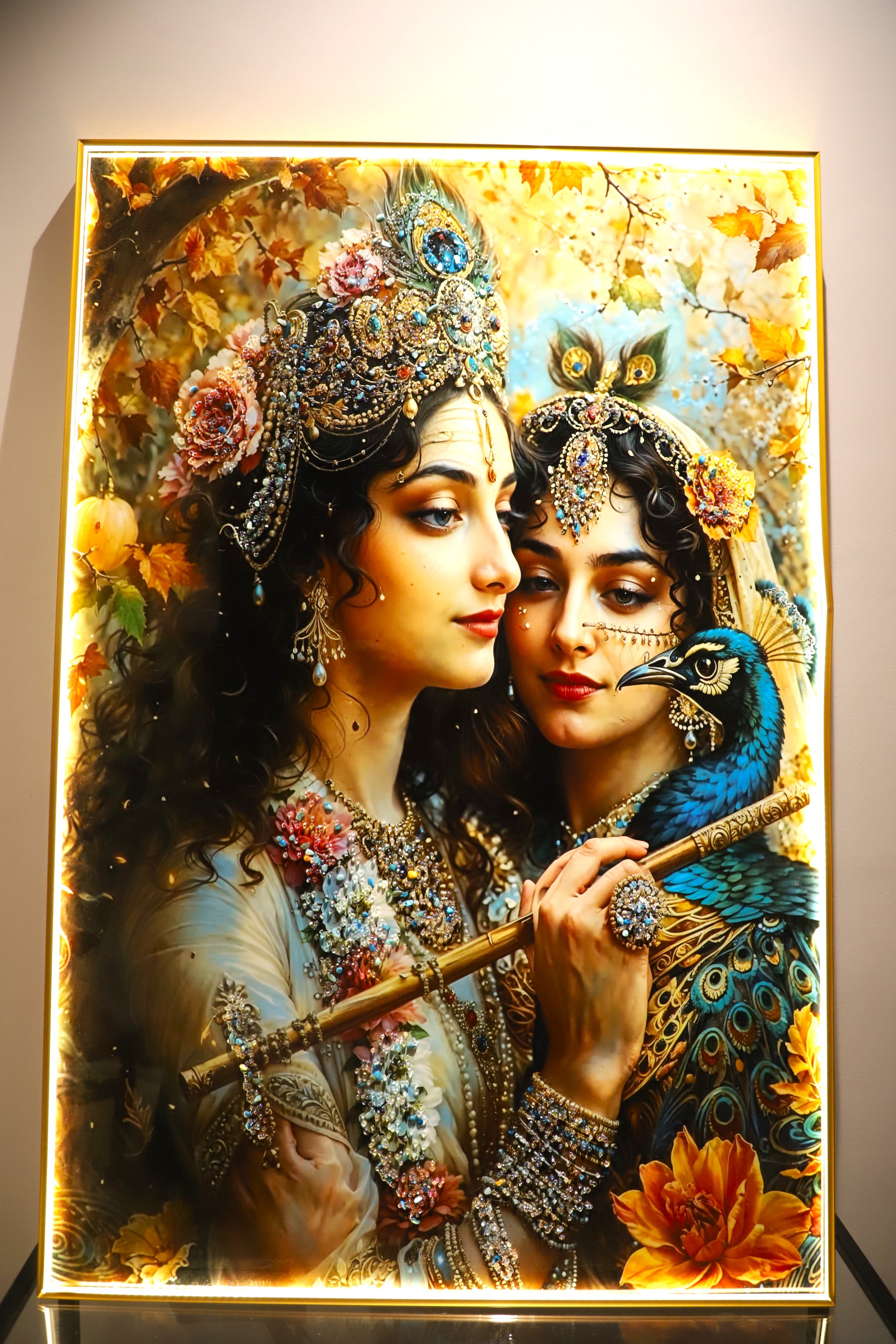 Soulful Symphony|Radha-Krishna|crystal wall art|4x2.5feet+LED