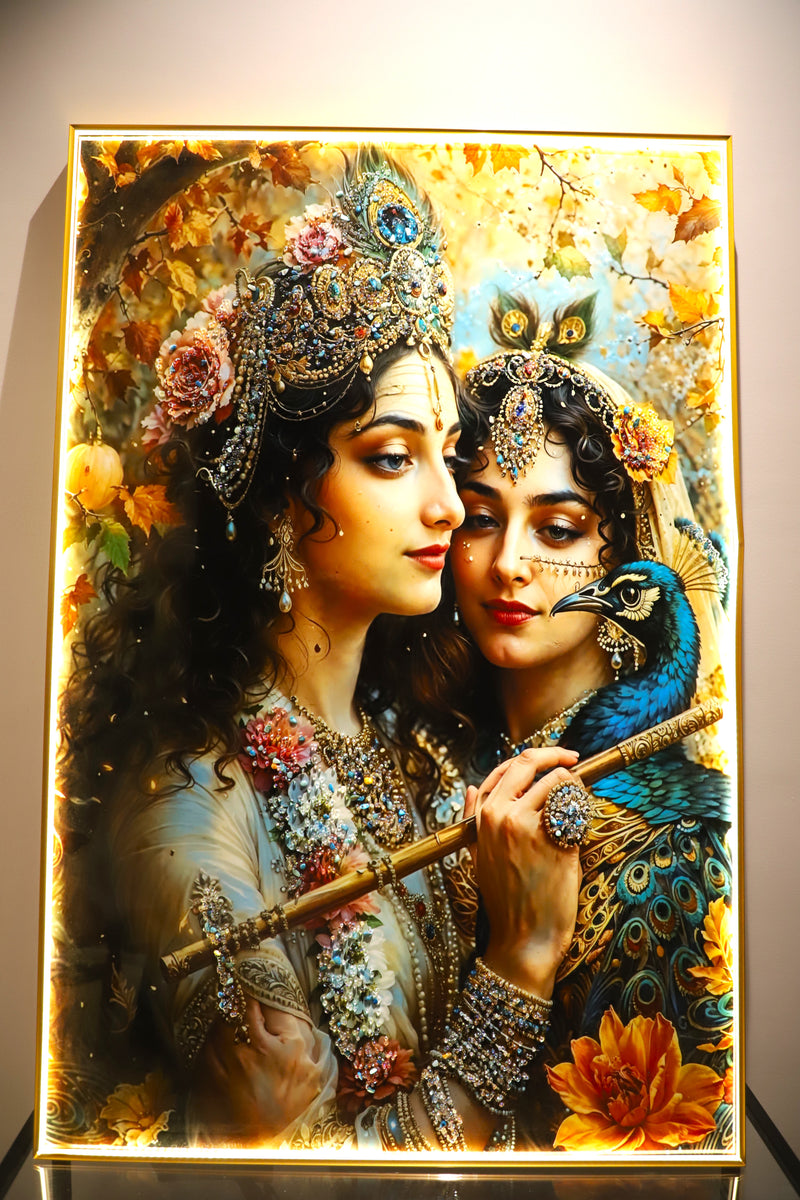 Soulful Symphony|Radha-Krishna|crystal wall art|4x2.5feet+LED