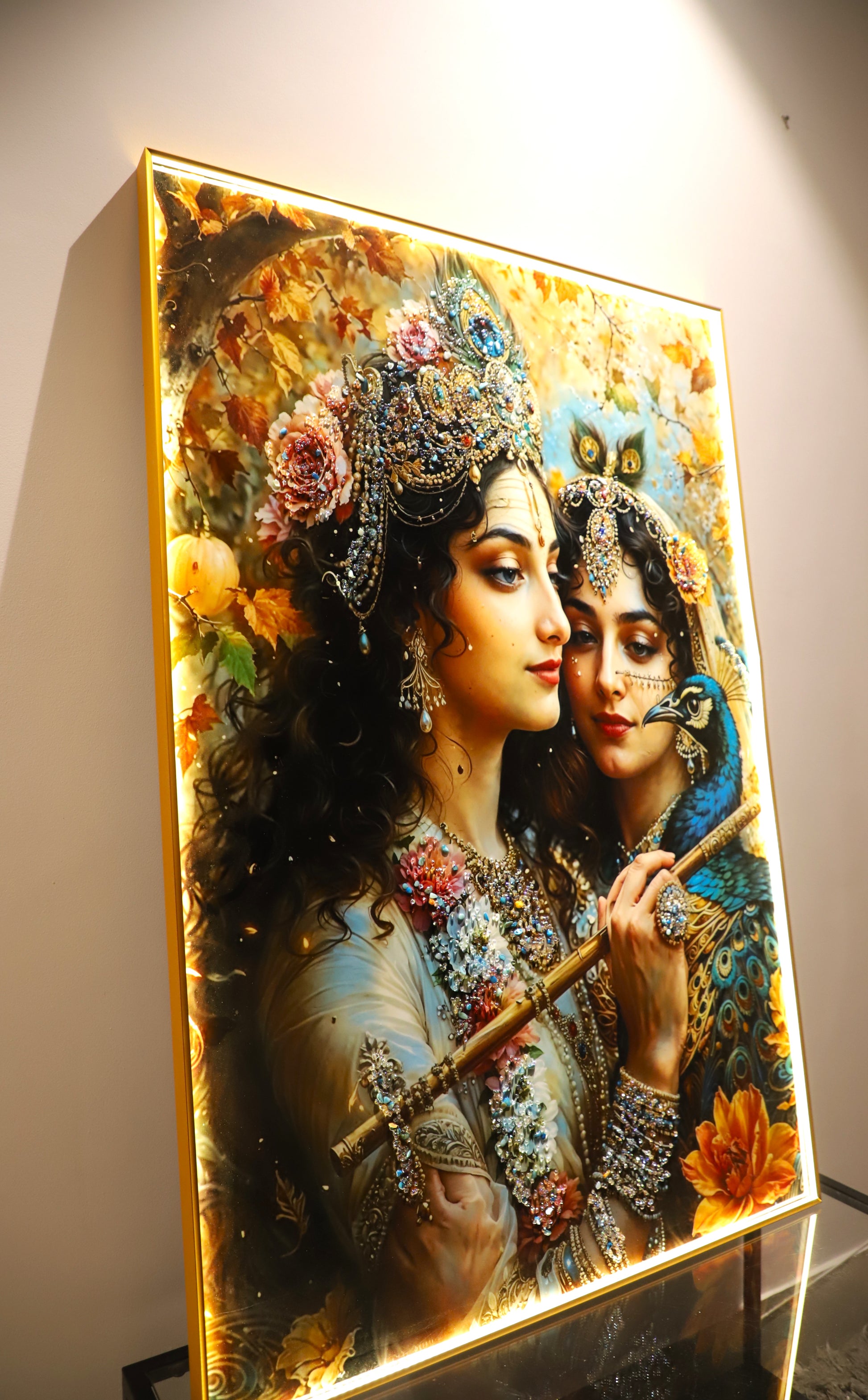 Soulful Symphony|Radha-Krishna|crystal wall art|4x2.5feet+LED