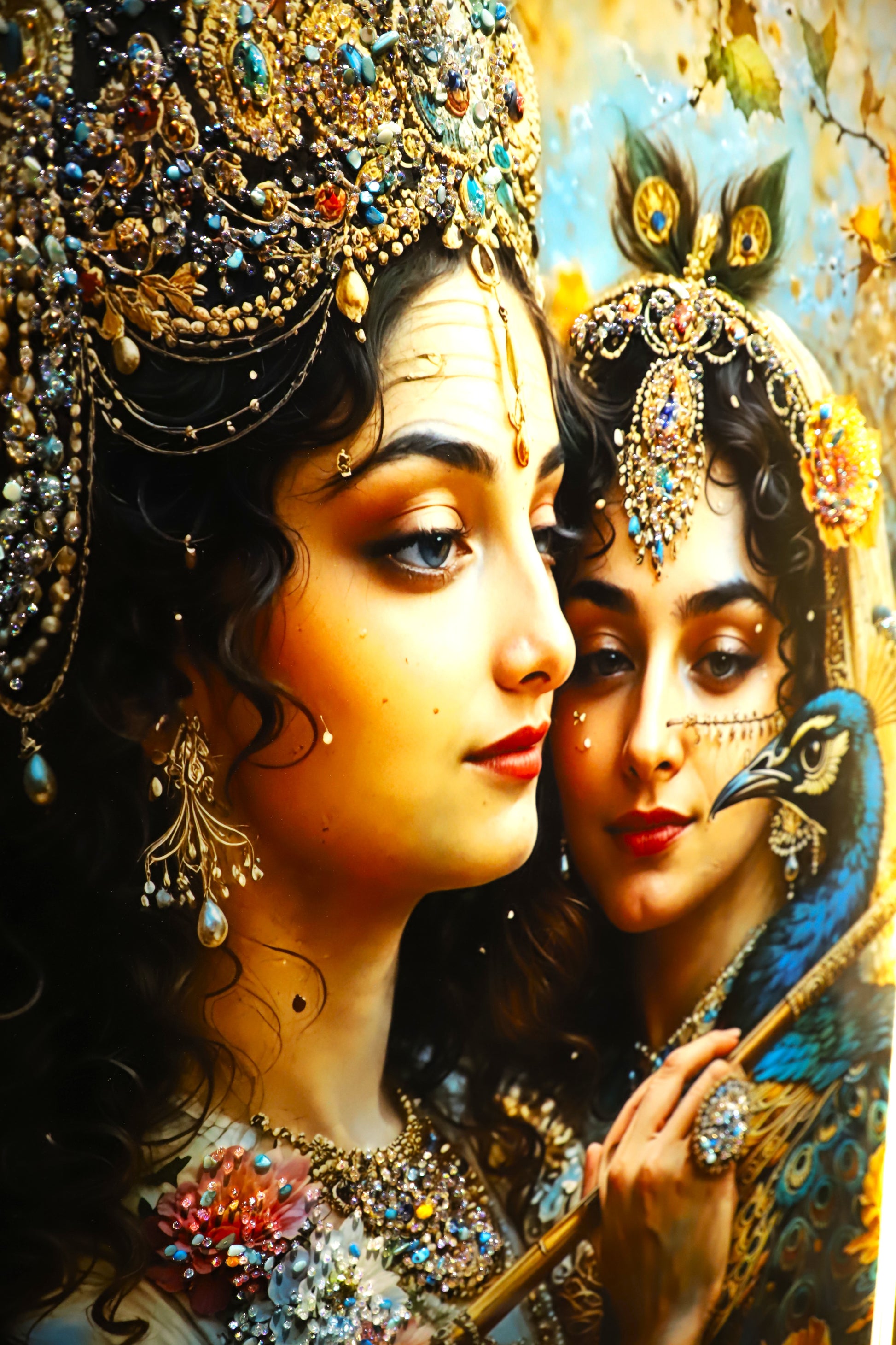 Soulful Symphony|Radha-Krishna|crystal wall art|4x2.5feet+LED