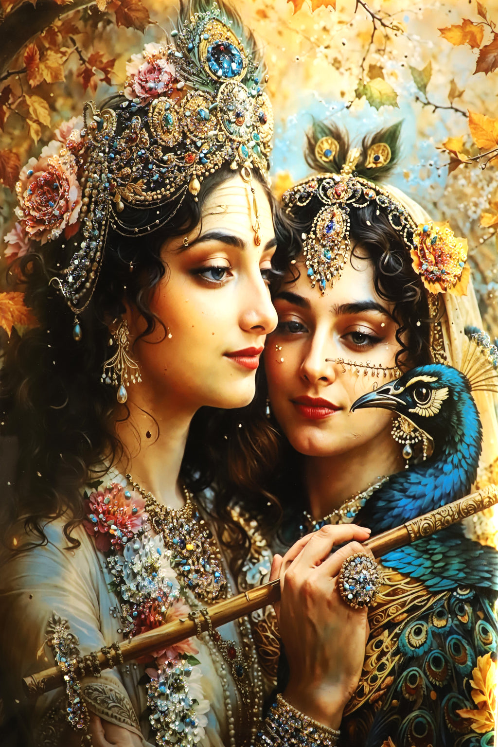 Soulful Symphony|Radha-Krishna|crystal wall art|4x2.5feet+LED