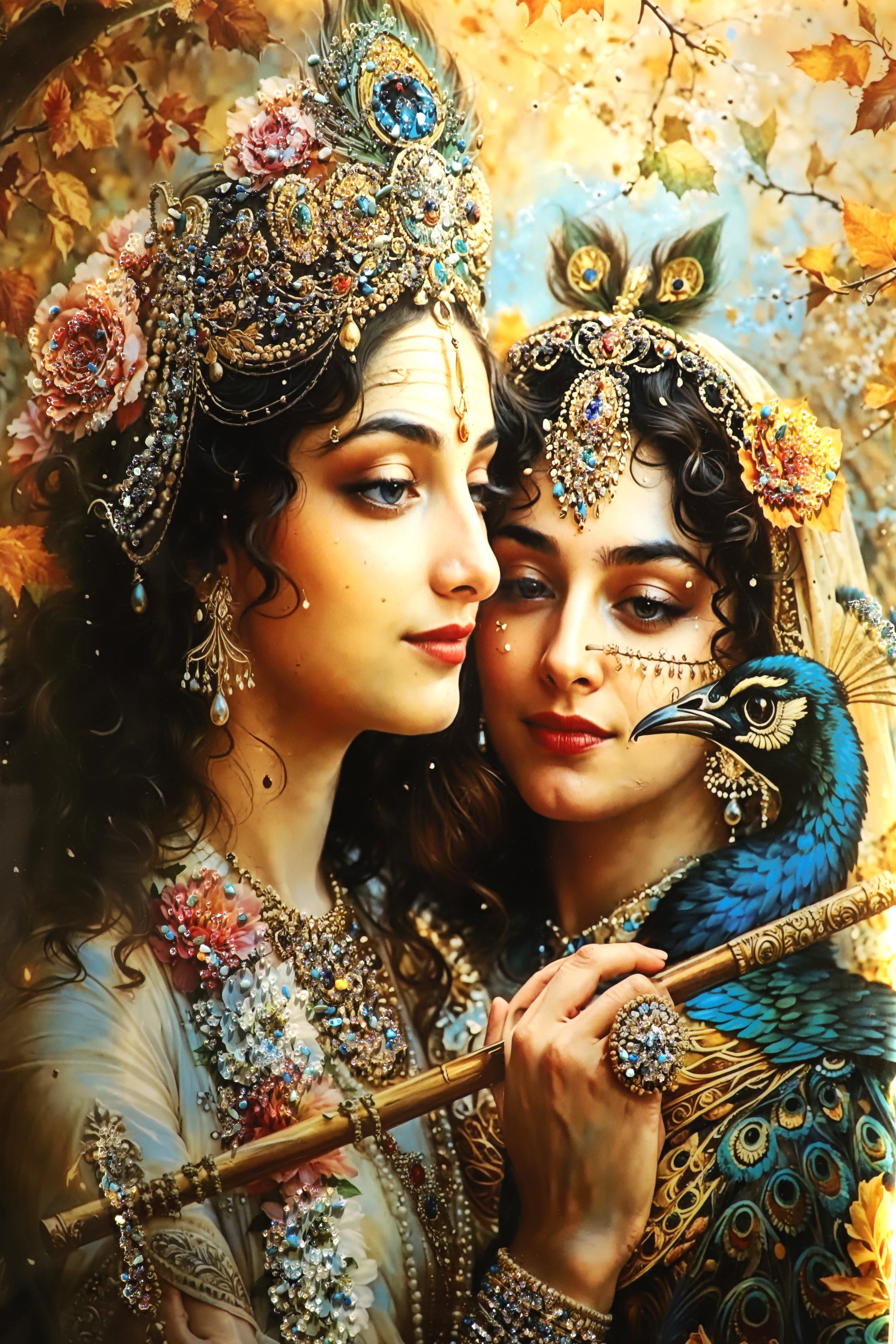 Soulful Symphony|Radha-Krishna|crystal wall art|4x2.5feet+LED