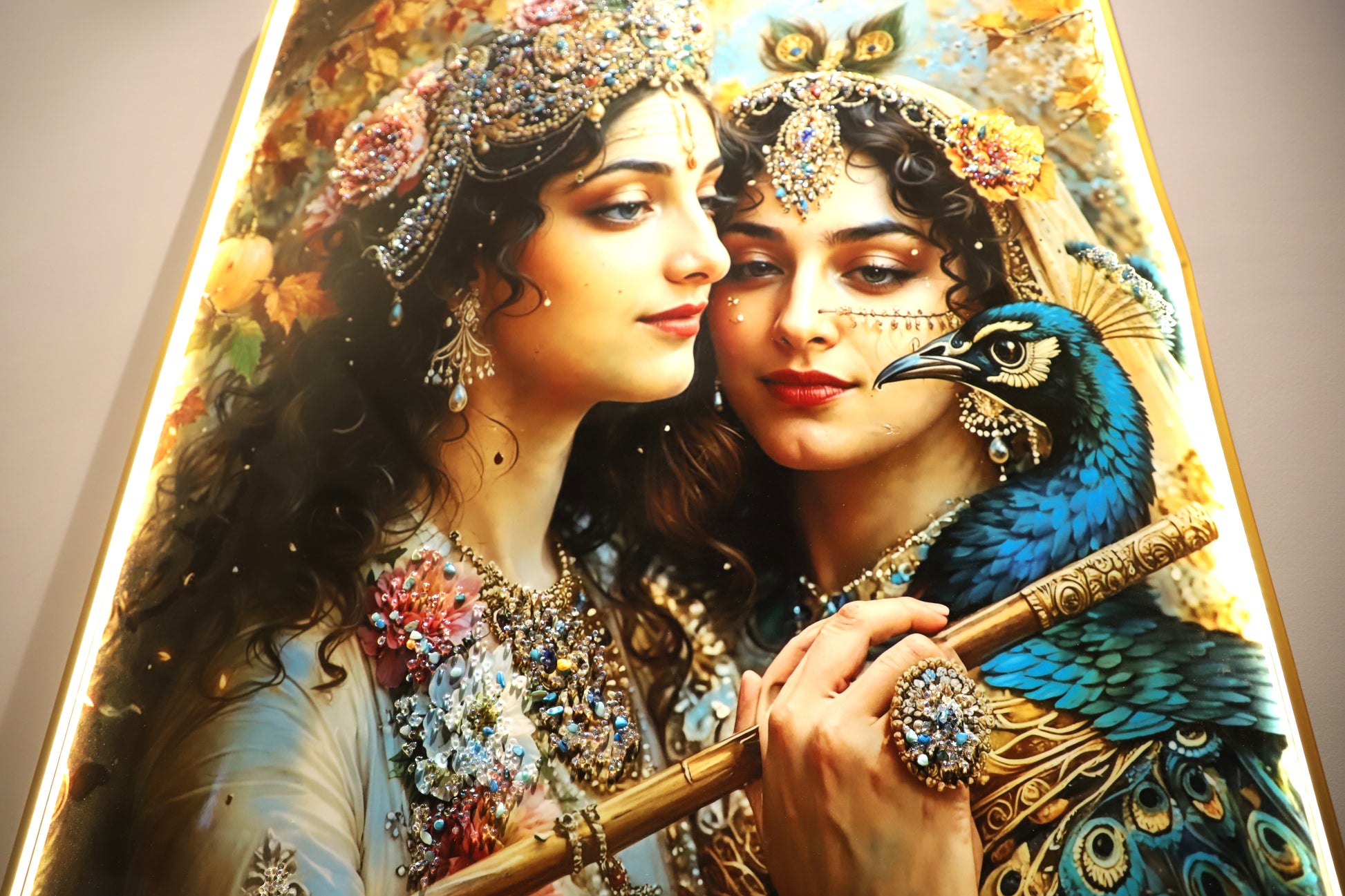 Soulful Symphony|Radha-Krishna|crystal wall art|4x2.5feet+LED
