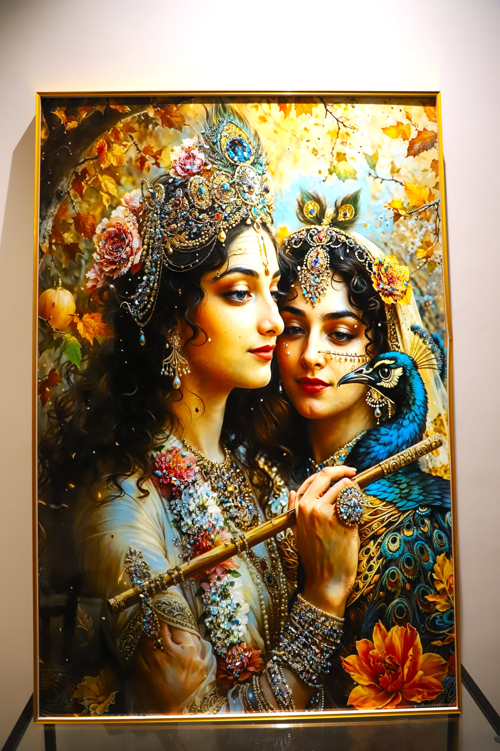 Soulful Symphony|Radha-Krishna|crystal wall art|4x2.5feet+LED