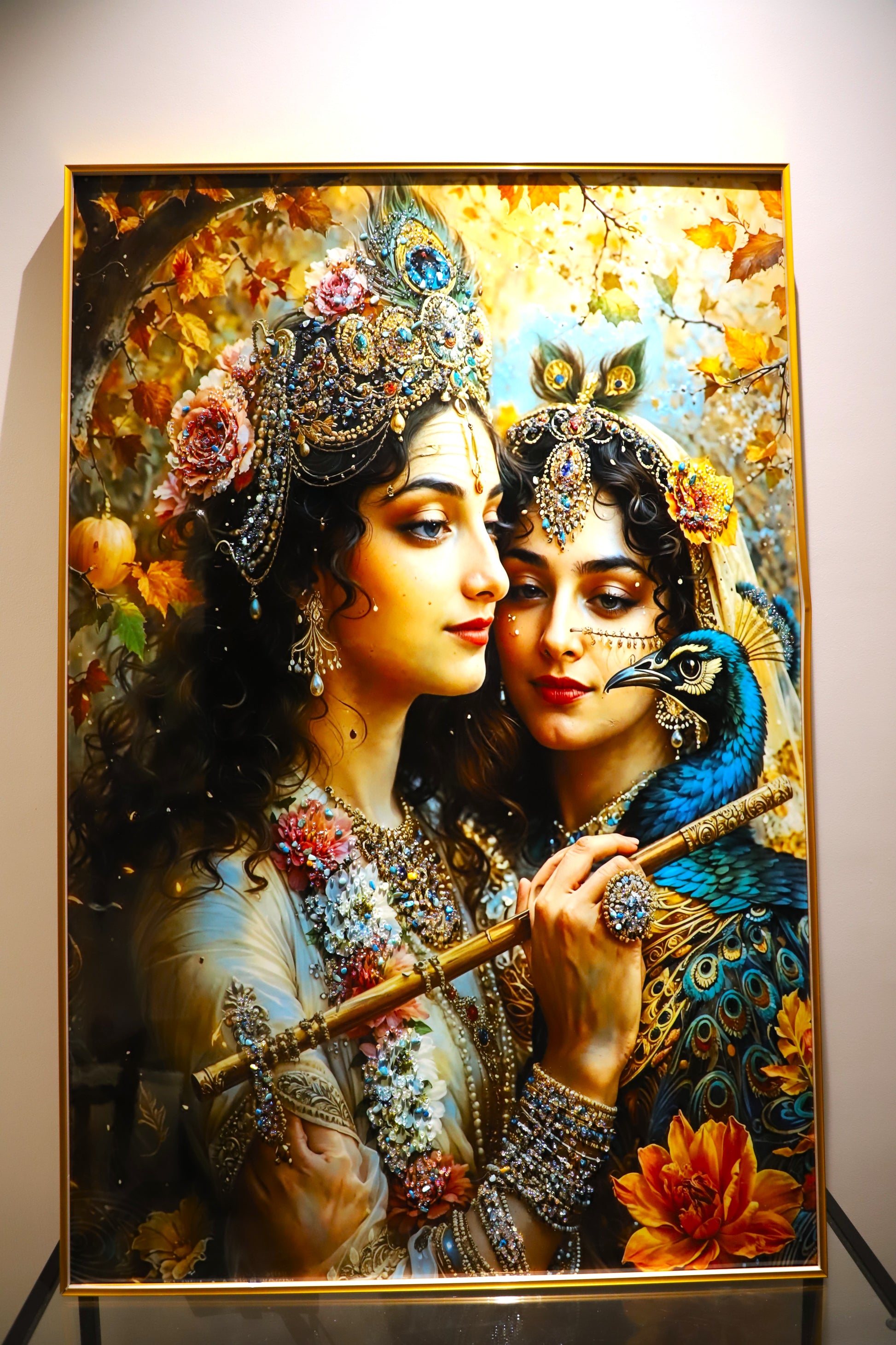 Soulful Symphony|Radha-Krishna|crystal wall art|4x2.5feet+LED