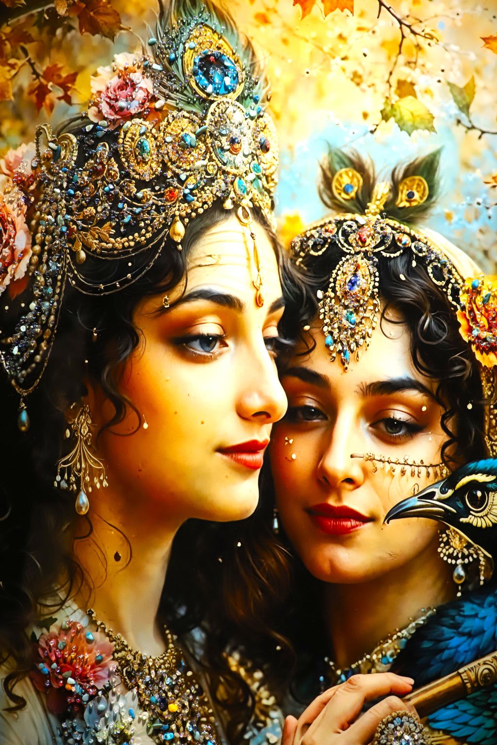 Soulful Symphony|Radha-Krishna|crystal wall art|4x2.5feet+LED